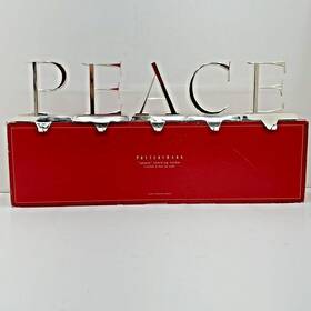 8305831 Pottery Barn Peace Silver Finish Christmas Stocking Holders With Box