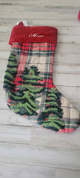 8349676 Pottery Barn Forest Plaid Christmas Tree Stocking Monogrammed Inch Mom
