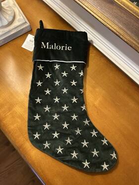8412761 Pottery Barn Vintage Star Christmas Stocking Mono Inch Malorie Green Nwt Read