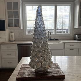 9633322 Pottery Barn Christmas Large Lit Mercury Glass Tree Cloche 22 Inch Silver Nib