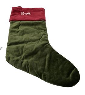 9644147 Pottery Barn Stocking Monogrammed Classic Red Green Velvet Christmas Brett
