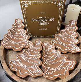 9845441 Pottery Barn Gingerbread Christmas Tree Appetizer Plates New In Box Set Of 4