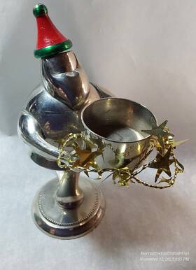 C780 Pottery Barn Art Deco Silver Plated Santa Claus Tealight Christmas Candle Holder Cpics