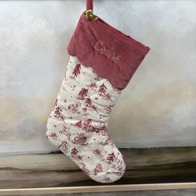 4491914 Pottery Barn Kids Chris Loves Julia Toile Christmas Stocking Red Monogram Celine
