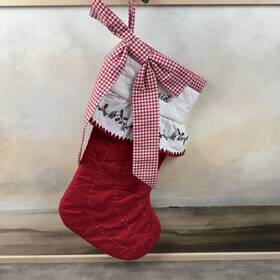 4698509 Pottery Barn Kids Quilted Christmas Stocking Ruffle Cuff Gingham Bow Monogrammed