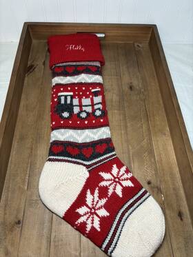 9542336 Pottery Barn Kids Natural Fair Isle Christmas Stocking Collection Train Holly