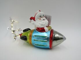 1857308 Pottery Barn Light Up Mercury Glass Rocket Santa Christmas Tree Ornament #d412