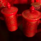 Pottery Barn Set Of Chinoise Red Teapot And Teacups