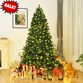Pre-lit Christmas Tree Premium Artificial Spruce Hinged With Warm Led Lights An