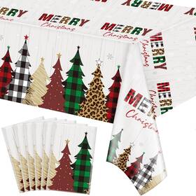 Len-preboun-1364 Preboun Merry Christmas Tablecloth Plastic Table Cover Checked Tree
