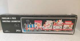 9263 Price Products Vintage Christmas 4 Piece Porcelain Ceramic Locomotive Train Set Santa 1987