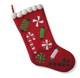 Prima Creations 099794041887 Christmas Stocking Xmas Candy Canes Pom Poms Red Fleece 17 Inch