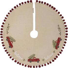 101318 Primitives By Kathy Believe Red Pickup Truck Christmas Tree Skirt 24 Inch Diameter
