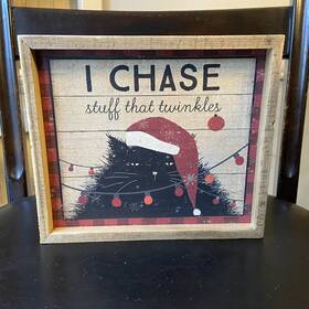 Primitives By Kathy 190134035600 Christmas Decor I Chase Things That Twinkle Cat Box Sign
