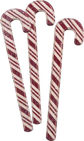 24323 Primitives By Kathy Wood Candy Cane Set Of 3 Rustic Christmas Red And White 9.5 Inch