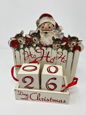 Primitives By Kathy 883504322775 Christmas Wood Countdown Box Ho Santa And Reindeer Retro