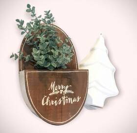 Primitives By Kathy 883504336468 Wall Pocket Rustic Christmas Decor Wood Metal Holiday Flaw