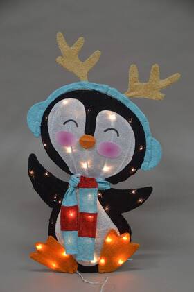 Productworks 889299206047 32-inch Pre-lit Candy Cane Lane Penguin Christmas Yard Decoration 35 Lights