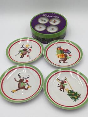 Promotional Alliance 814881010306 Christmas Reindeer Dessert Plates Set Of 4