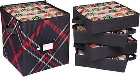 Propik 810036552479 Christmas Ornament Storage Box With Dividers 13 Inch X 13.5 Plaid