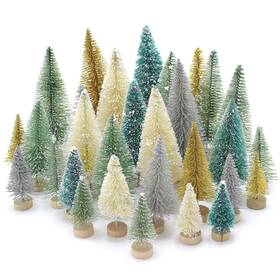 Pseutio 701151286779 30pcs Bottle Brush Christmas Trees Mini With Wood Base Tab