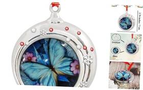Mhwcy-a5 Ptcrmg Metal Glass Ornaments For Christmas Tree - Blue Flower Butterfly Pattern