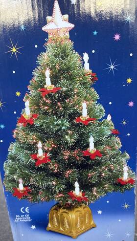 Puleo 049715113063 Vintage Fiber Optic Christmas Tree 36 Inch Lighted Candles Poinsettia Changing Color
