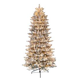 253-ffslf-65c35 Puleo International 6.5 Foot Pre Lit Slim Flocked Fraser Fir Artificial Christmas Tree With 350 Clea