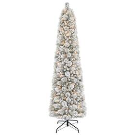 Puleo International 253-tfp-8305-65c3 6.5ft Prelit Flocked Portland Pine Pencil Christmas Tree With 300 Clear Light