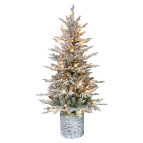 Puleo International 804606735447 4.5 Foot Pre-lit Potted Flocked Arctic Fir Artificial Christmas Tree With 70