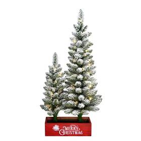 Puleo International 804606776662 2ft& 3 Ft. Potted Flocked Artifical Pencil Christmas Trees With 50 Warm White