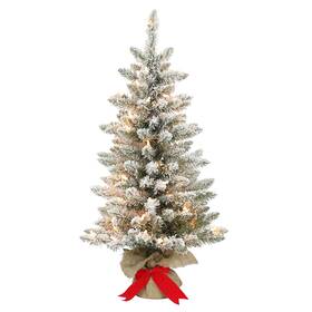 Ffslf-st30c07 Puleo International Pre-lit 3ft Slim Flocked Fraser Fir Artificial Christmas Tree With 70 Lights