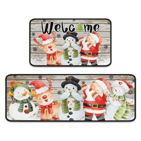 Xmas-km-2pc Pyreneanhaven Christmas Kitchen Mats Set Of 2 Decorations For Home Deer Snowman