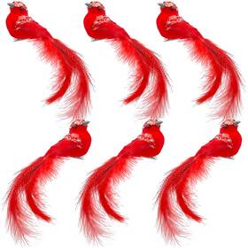 Qlinleaf 999769725993 6 Pieces Red Bird Cardinal Belt Clip Christmas Tree Decoration Artificial Car
