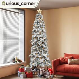 Beysh0wwk4 Qurious Corner 7.5ft Prelit Christmas Tree Slim Snow Flocked With 51 Pine Cone 350 Light 800 Tips