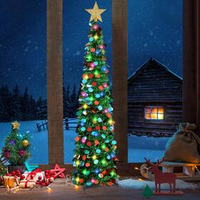 Racpnel 782937346146 5ft Pop Up Tinsel Christmas Tree With Led Lights Sequins Topper Collapsi