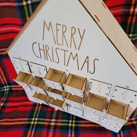 1629-5032 Rae Dunn Wooden White Christmas Advent Calendar 24 Fillable Countdown Drawers