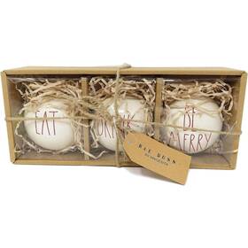 Rae Dunn 742185855821 Christmas Ceramic Ball Ornaments Eat Drink Be Merry 3 Piece Set