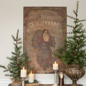 H214064 Ragon House Christmas 38.75 Inch Distressed Metal Vintage Santa Merry Sign