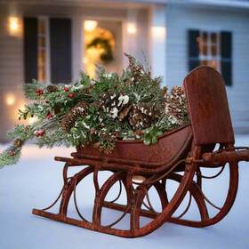H223352 Ragon House Primitive Christmas Distressed 20 Inch Metal Red Sleigh