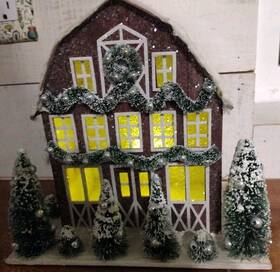 Sw162054-ih Ragon House Primitive Christmas 8 Inch Light Up Putz Red Snowy Barn