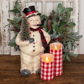 Ws192001-po Ragon House Primitive Christmas 16 Inch Face Snowman With Bottle Brush Tree