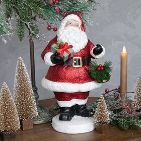 Ws221101 Ragon House Christmas 14 Inch Vintage Looking Glitter Santa With Bell And Present