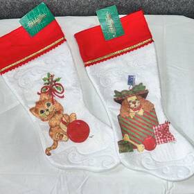Rauch 039308316162 Vtg Set Of 2 Felt Embossed Christmas Stocking Orange Tabby Puppy Nos 1997