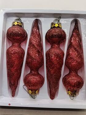 Raz 048893211882 Vintage Boxed Set 4 Red Glitter Swirl 6 - 6.5 Inch Christmas Ornaments Rare