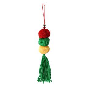 32919224 Raz 10.75 Bohemian Green Triple Plush Pom-pom And Fringe Christmas Ornament
