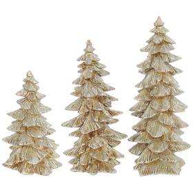 Raz 3811194 Set Of 3 Champagne Gold Glittered Christmas Trees- 6.5 4 Inch D X 9.5 H