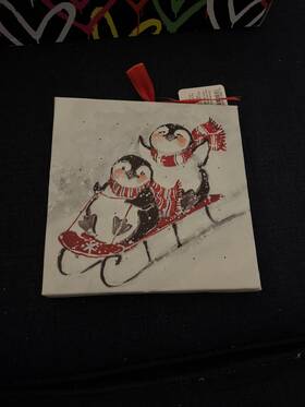 4139424 Raz 6 Inch Sledding Penguin Led Lighted Print Christmas Ornament By