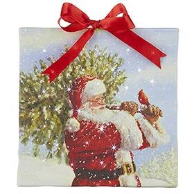 Raz Imports 048893144258 2022 6 Inch Santa Carrying Christmas Tree Lighted Canvas Ornament With Easel