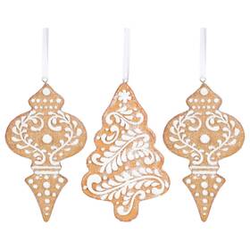 Raz Imports 048893202644 4.5 Inch White Icing Gingerbread Christmas Tree Ornaments Set Of 3 A
